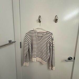 LOFT Black and Cream Striped Sweater